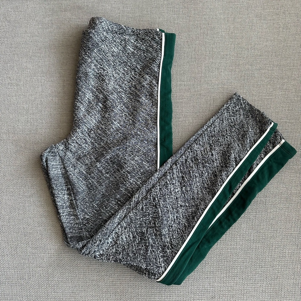 Gray Leggings with green/white stripe from Express